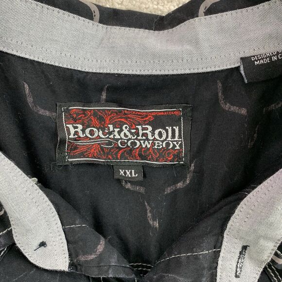 Rock & Roll Shirt Men XXL Steer All Over Print Western Pearl Snap Cowboy Rodeo - Picture 7 of 11